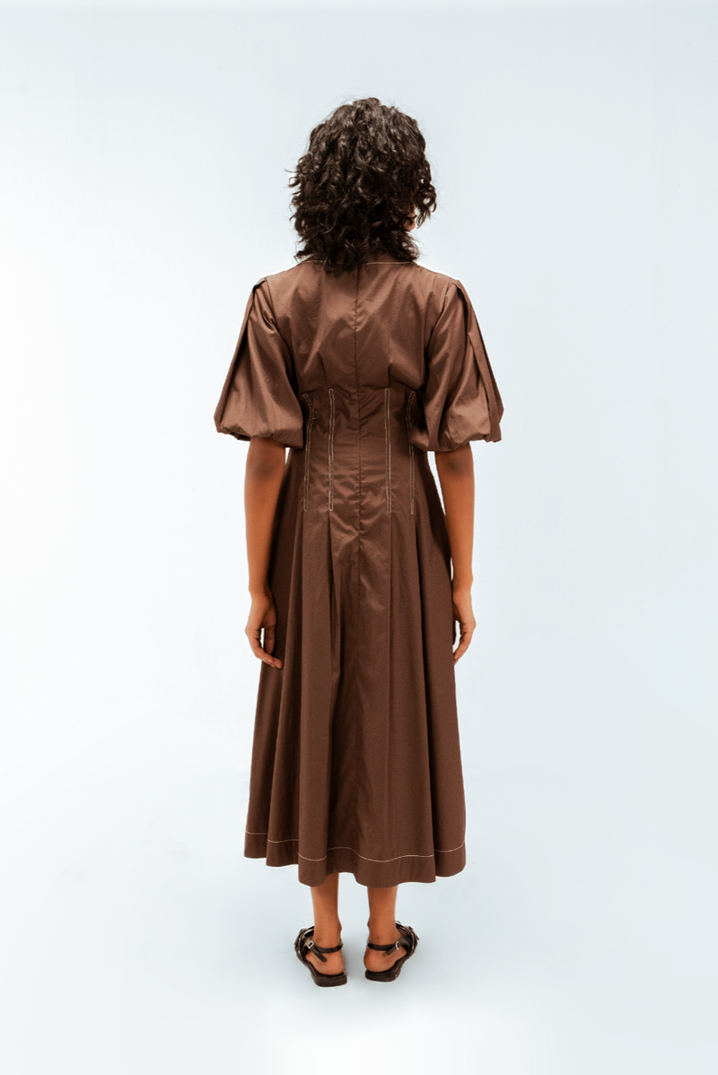 Uma Dress 100% cotton by Leh Studios in brown color for women Worldwide