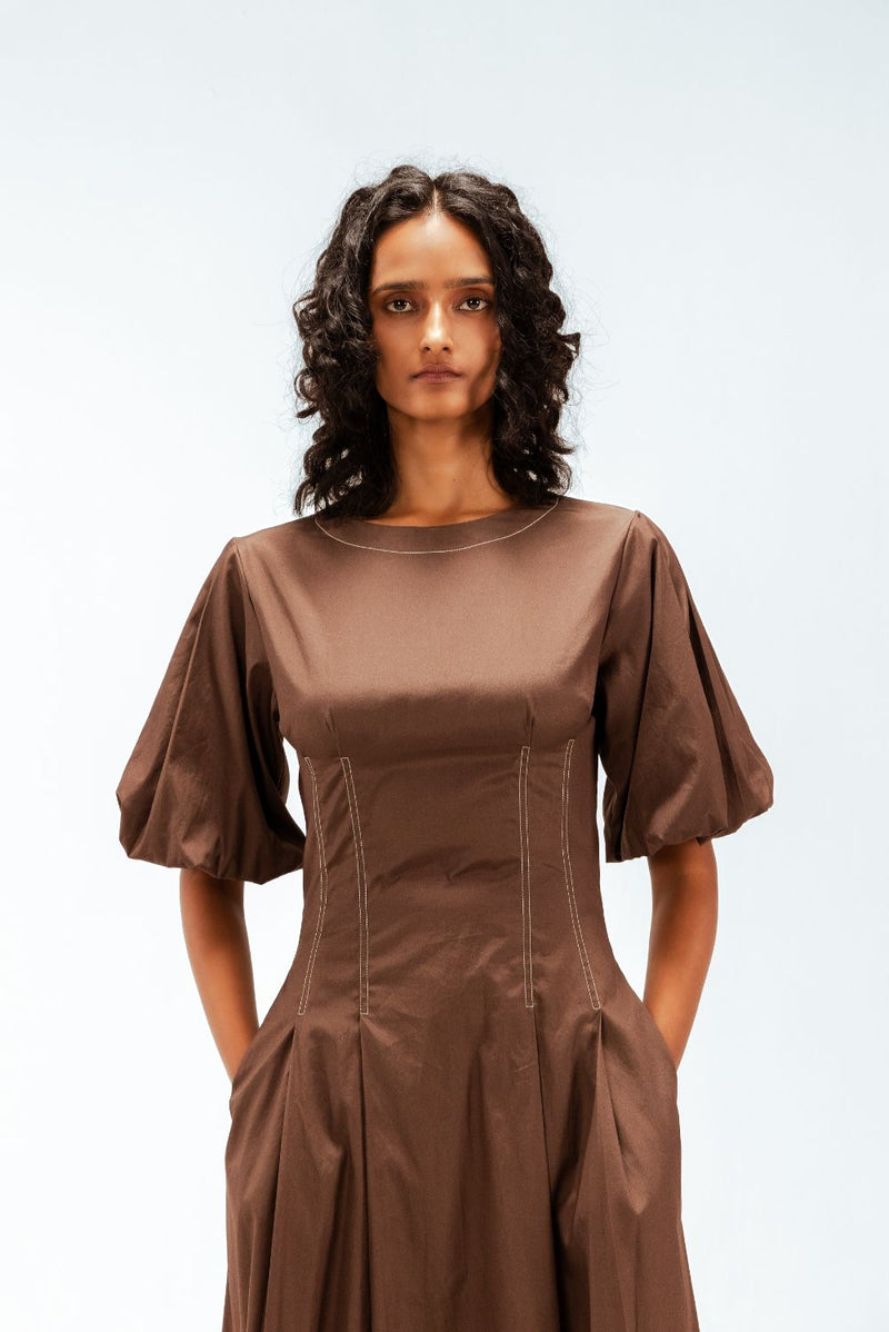 Uma Dress 100% cotton by Leh Studios in brown color for women Worldwide