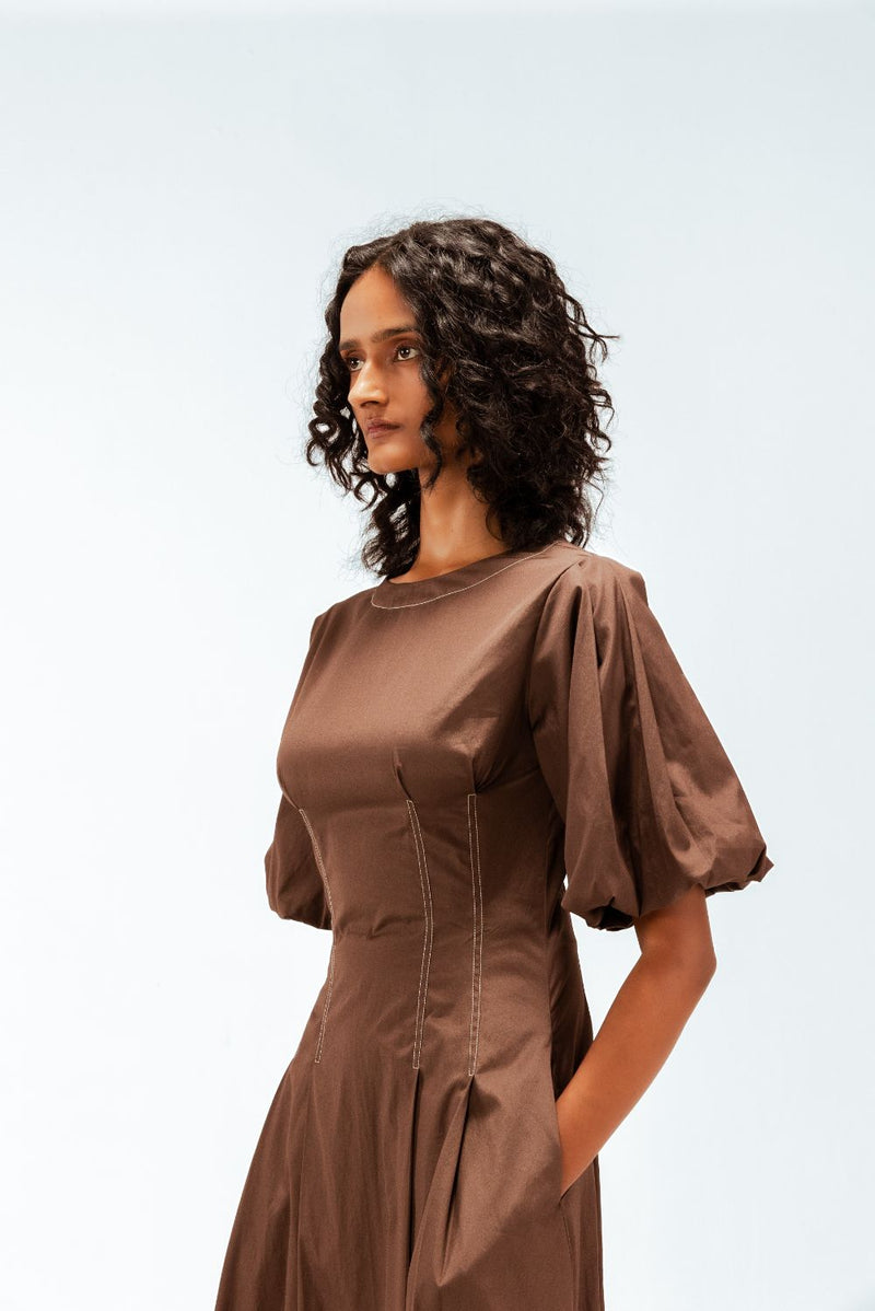 Uma Dress 100% cotton by Leh Studios in brown color for women Worldwide