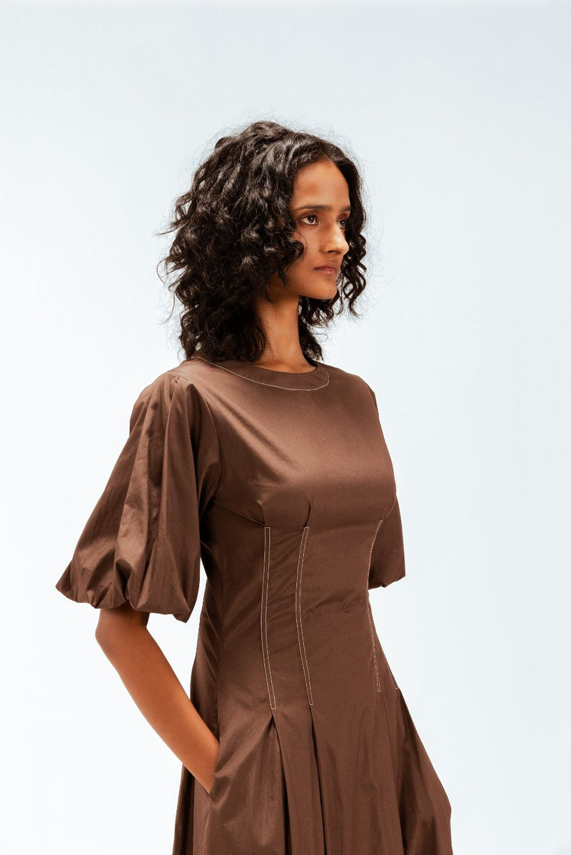 Uma Dress 100% cotton by Leh Studios in brown color for women Worldwide