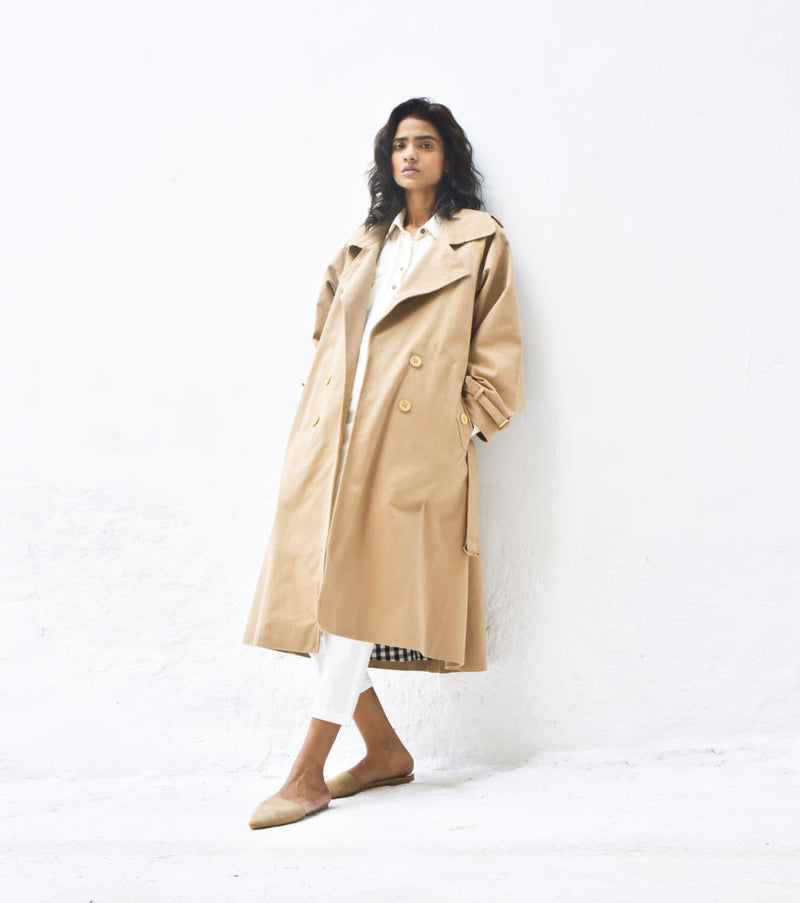 Latte Trench Coat Jackets & Overlays by Khara Kapas for women Worldwide