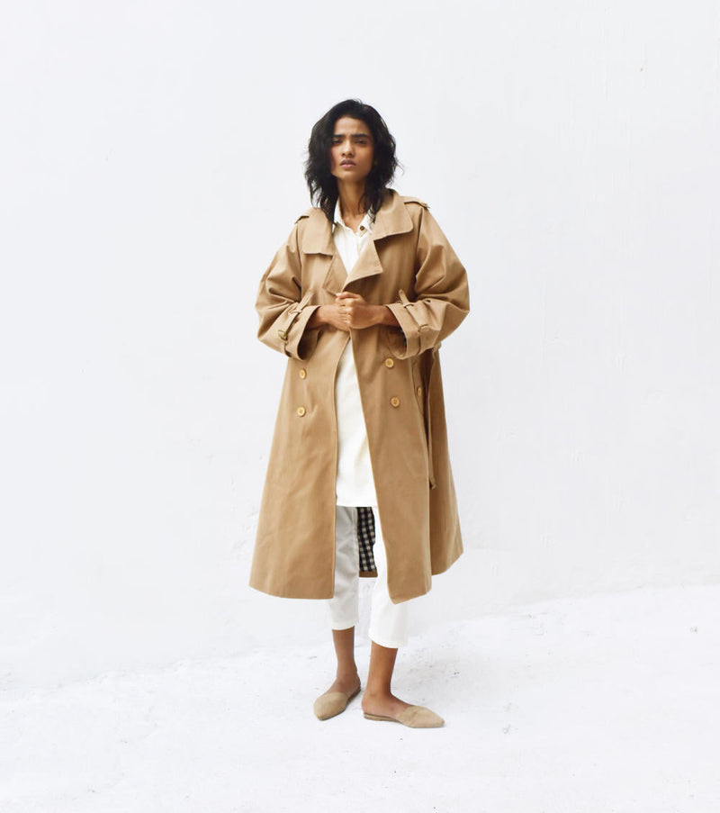 Latte Trench Coat Jackets & Overlays by Khara Kapas for women Worldwide
