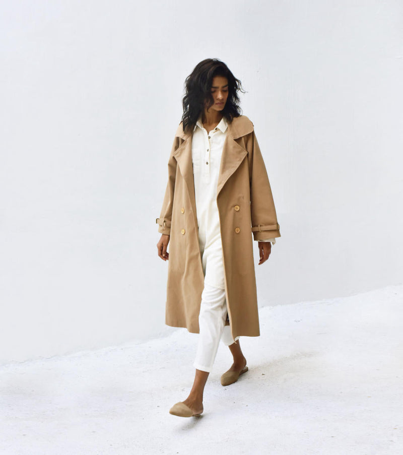Latte Trench Coat Jackets & Overlays by Khara Kapas for women Worldwide