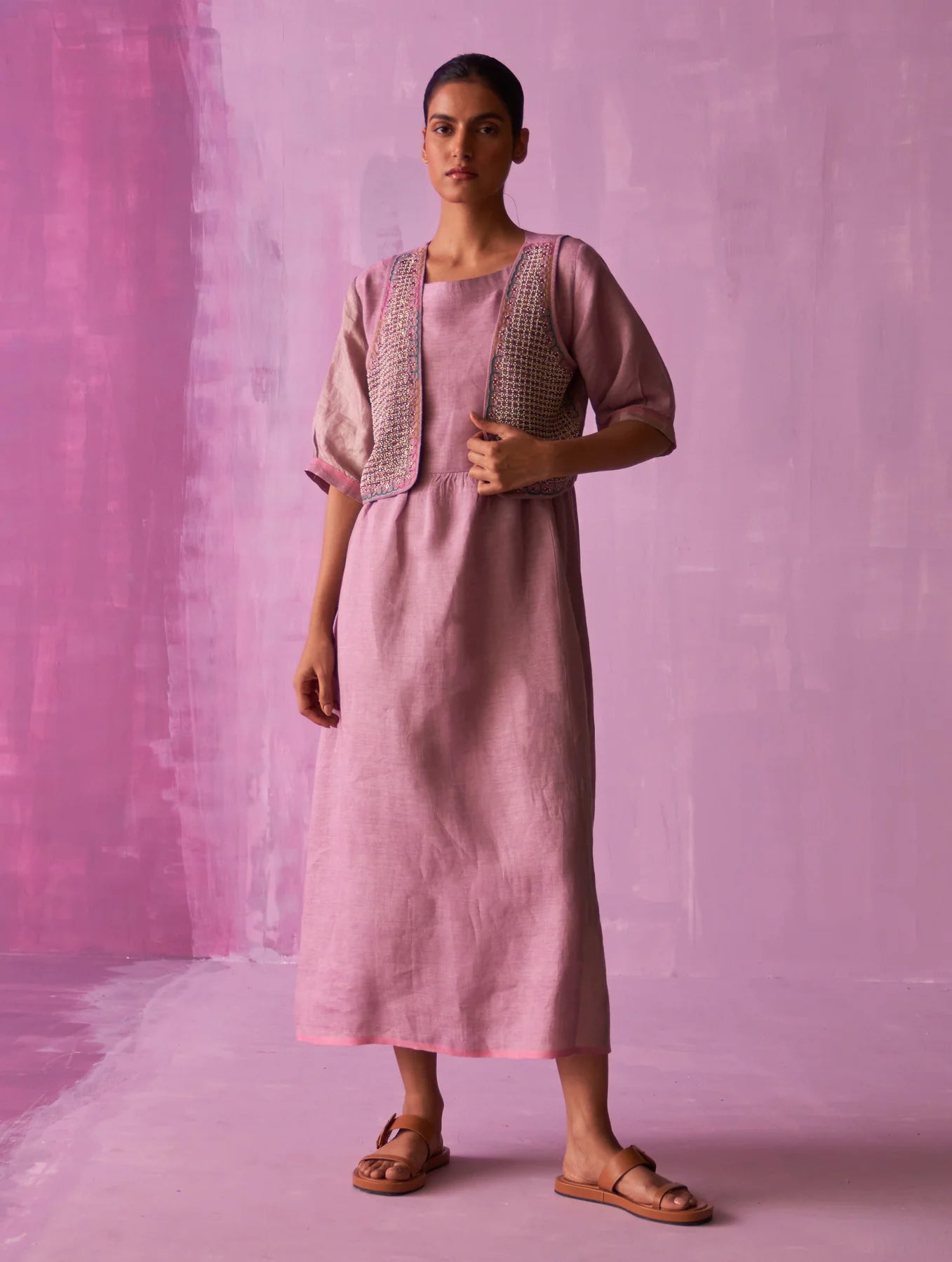 Kiri Linen Dress with Jacket - Lavender