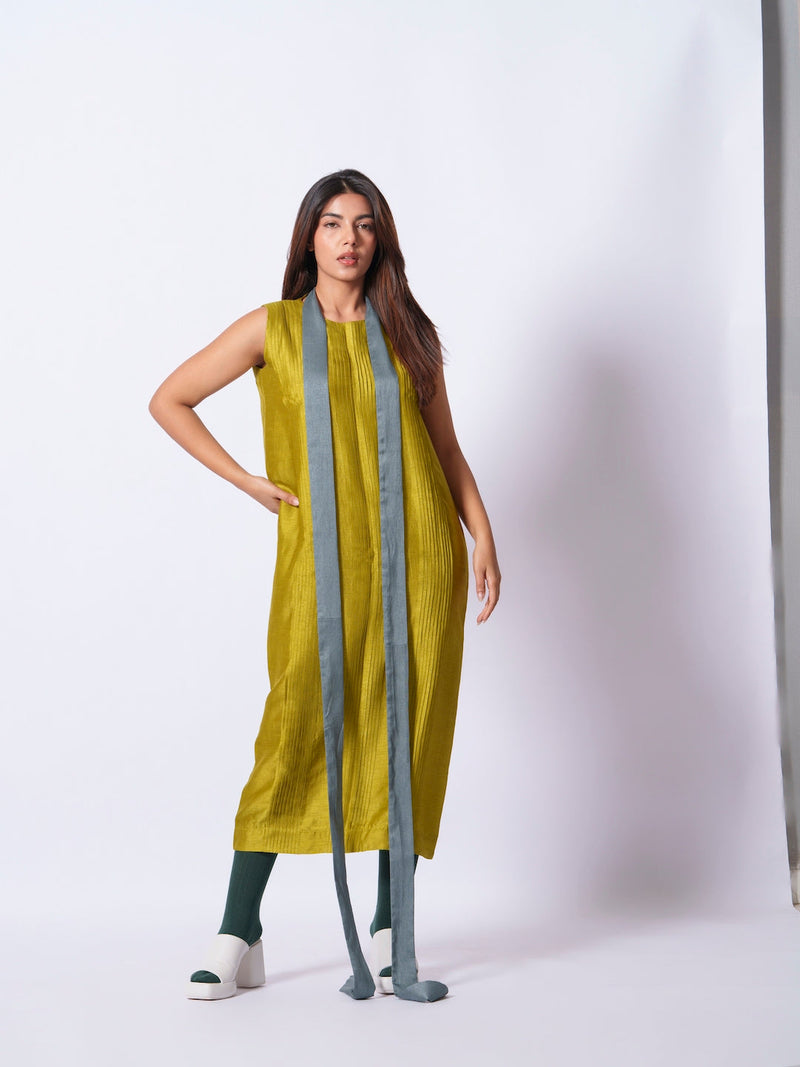 Leaf Dress-Moss Green + Teal mysore silk dresses by Stoique in moss green, teal for women Worldwide