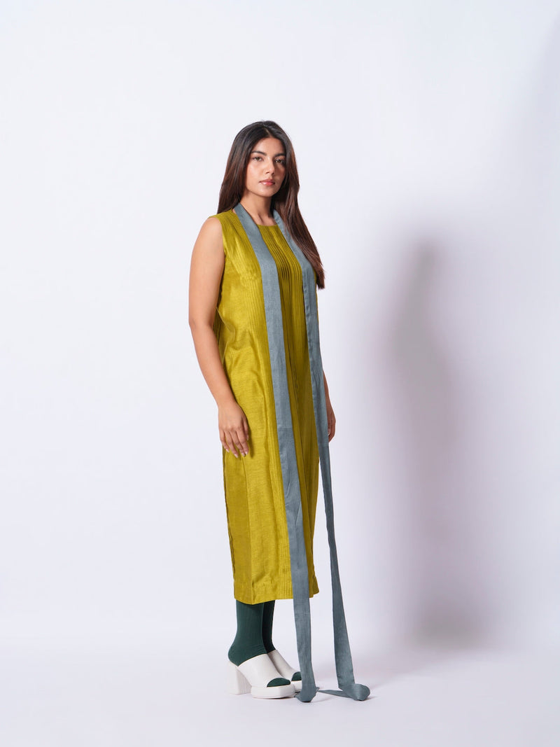 Leaf Dress-Moss Green + Teal mysore silk dresses by Stoique in moss green, teal for women Worldwide