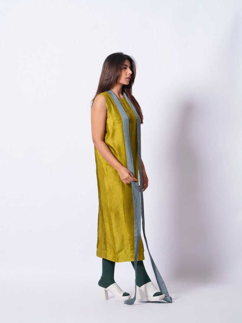 Leaf Dress-Moss Green + Teal mysore silk dresses by Stoique in moss green, teal for women Worldwide