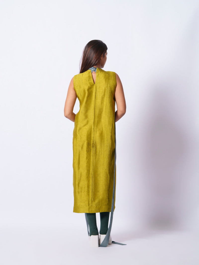 Leaf Dress-Moss Green + Teal mysore silk dresses by Stoique in moss green, teal for women Worldwide