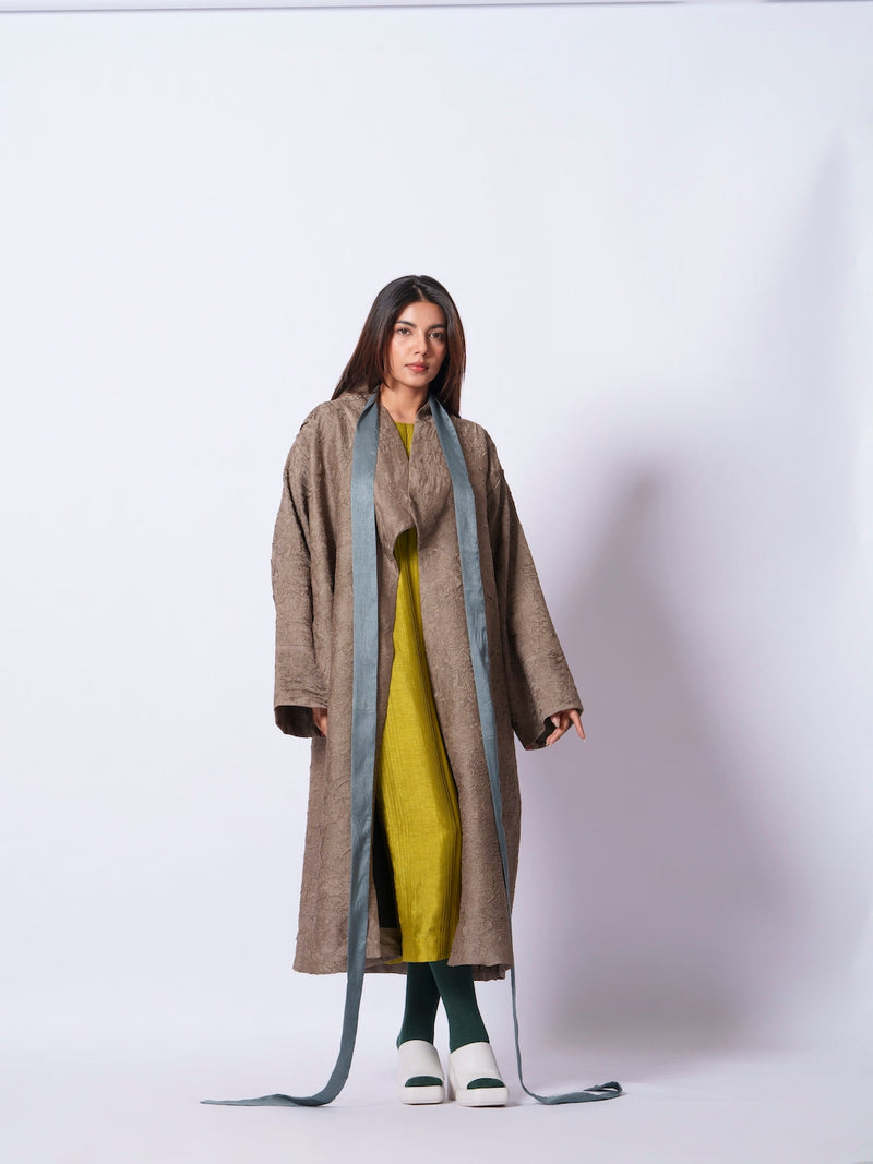 Leaf overlay-Grey + Multi mysore silk jackets and overlays by Stoique in grey, multi for women Worldwide