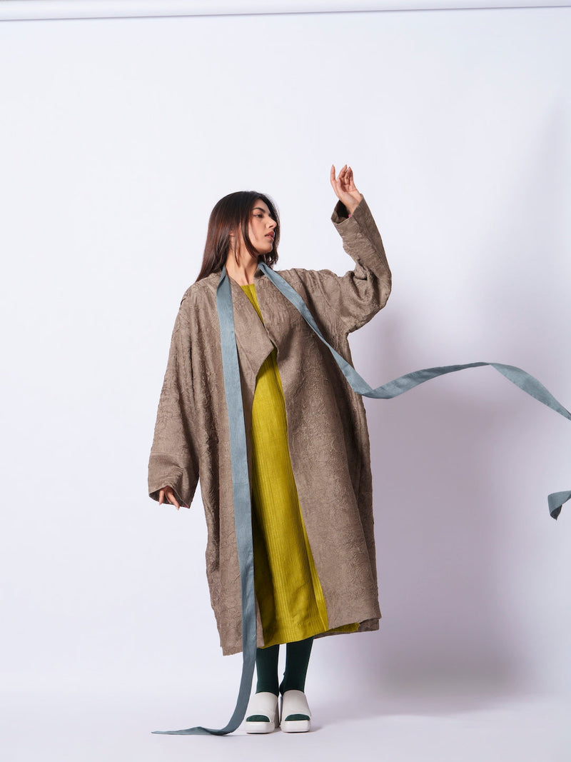Leaf overlay-Grey + Multi mysore silk jackets and overlays by Stoique in grey, multi for women Worldwide