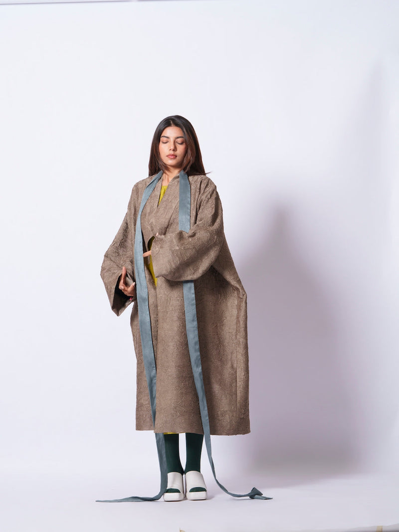 Leaf overlay-Grey + Multi mysore silk jackets and overlays by Stoique in grey, multi for women Worldwide