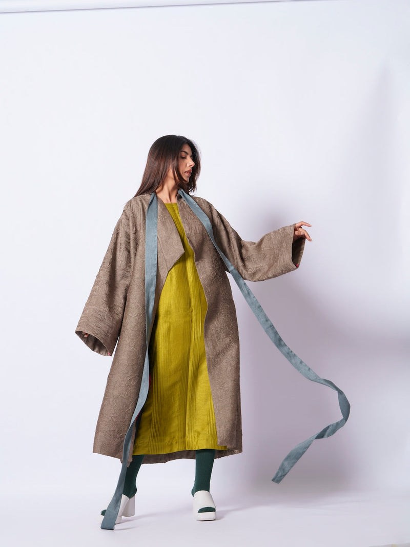 Leaf overlay-Grey + Multi mysore silk jackets and overlays by Stoique in grey, multi for women Worldwide