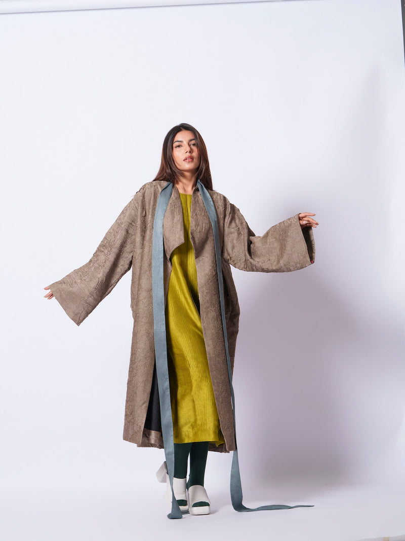 Leaf overlay-Grey + Multi mysore silk jackets and overlays by Stoique in grey, multi for women Worldwide