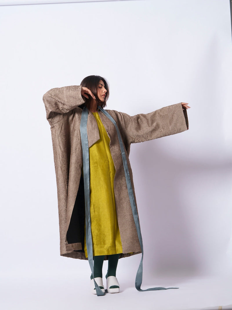 Leaf overlay-Grey + Multi mysore silk jackets and overlays by Stoique in grey, multi for women Worldwide