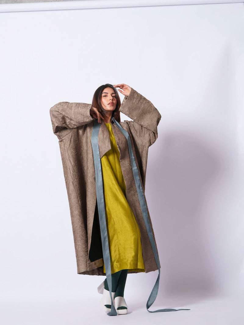 Leaf overlay-Grey + Multi mysore silk jackets and overlays by Stoique in grey, multi for women Worldwide