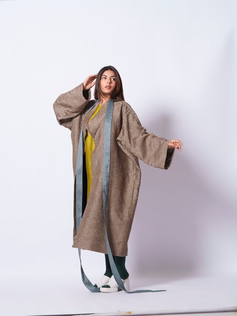 Leaf overlay-Grey + Multi mysore silk jackets and overlays by Stoique in grey, multi for women Worldwide