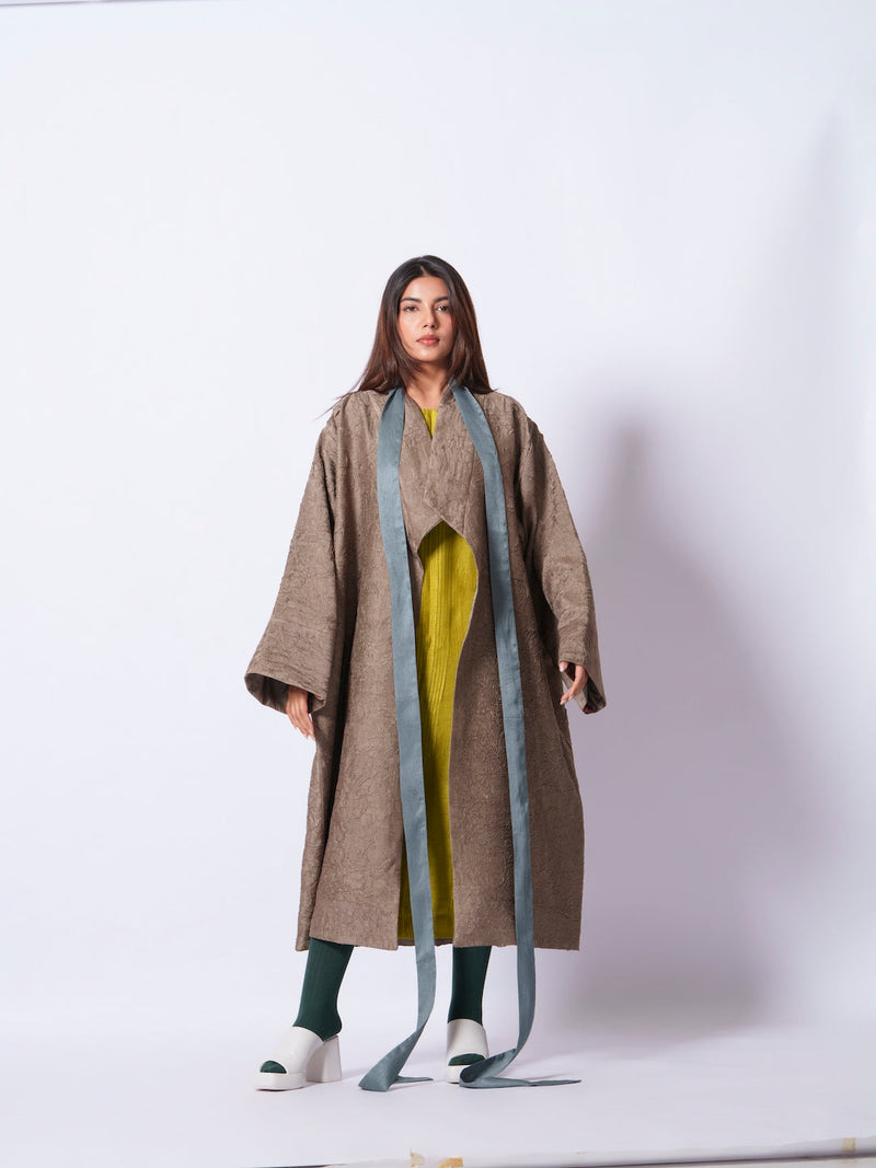 Leaf overlay-Grey + Multi mysore silk jackets and overlays by Stoique in grey, multi for women Worldwide
