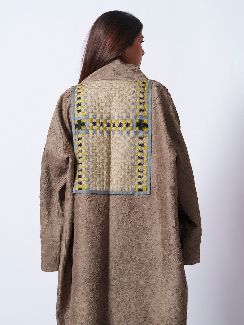 Leaf overlay-Grey + Multi mysore silk jackets and overlays by Stoique in grey, multi for women Worldwide