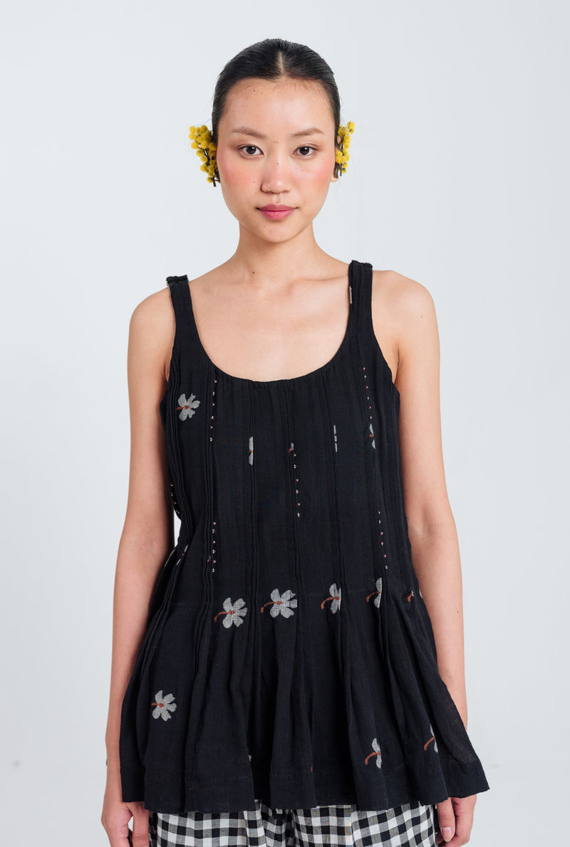 Leap Jamdani Pleated Top jamdani top/shirt by JodiLife in black for women Worldwide