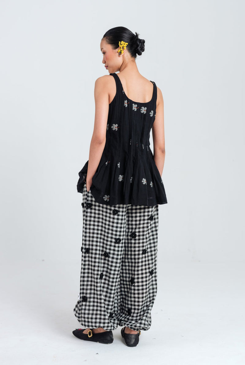 Leap Jamdani Pleated Top jamdani top/shirt by JodiLife in black for women Worldwide