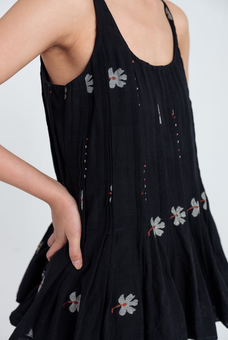 Leap Jamdani Pleated Top jamdani top/shirt by JodiLife in black for women Worldwide