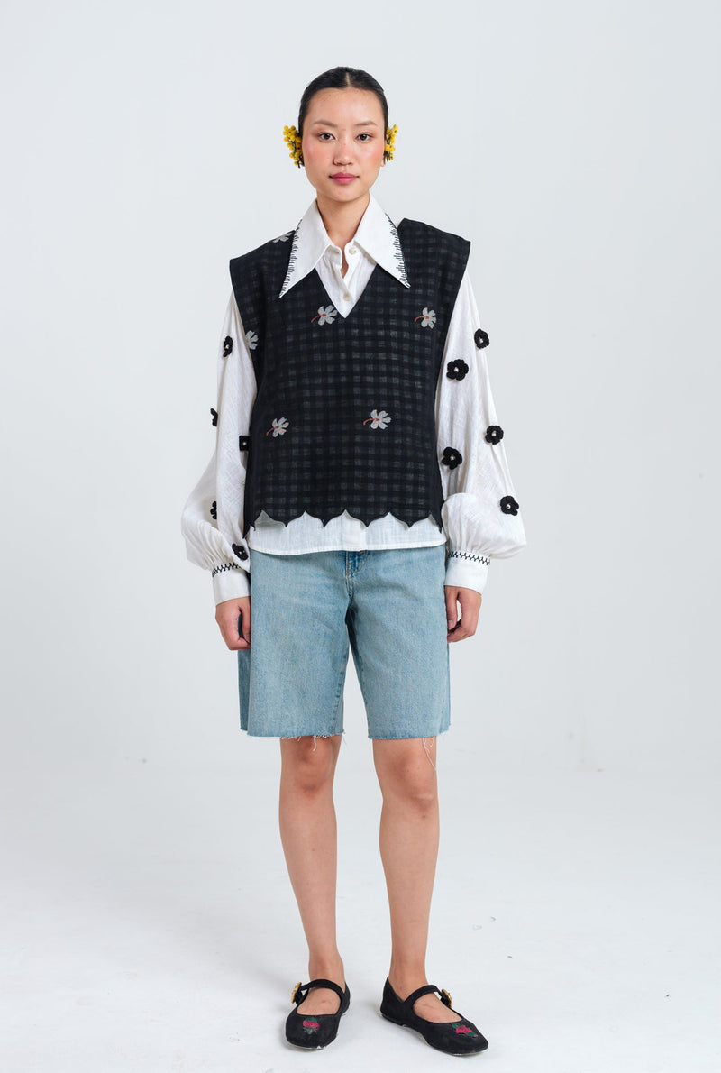 Leap Jamdani Scallop Overlay jamdani jacket/overlay by JodiLife in black for women Worldwide