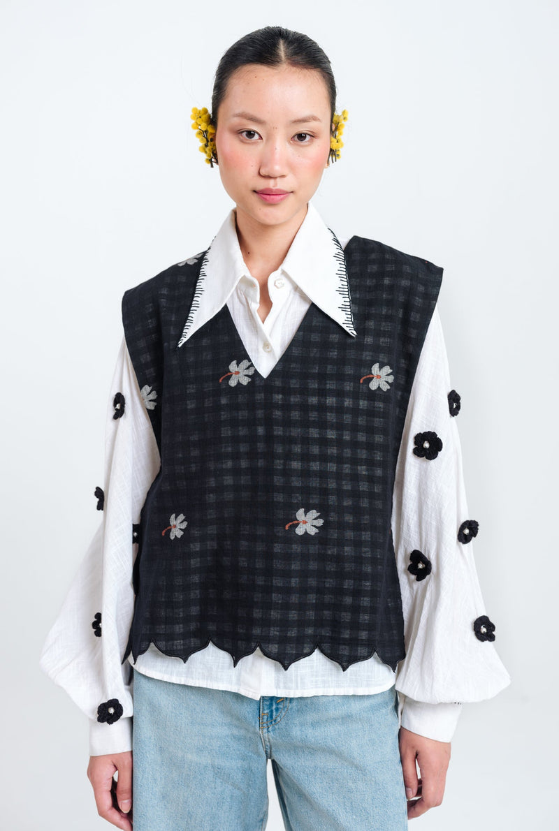 Leap Jamdani Scallop Overlay jamdani jacket/overlay by JodiLife in black for women Worldwide