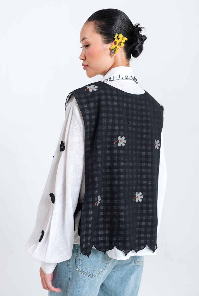Leap Jamdani Scallop Overlay jamdani jacket/overlay by JodiLife in black for women Worldwide