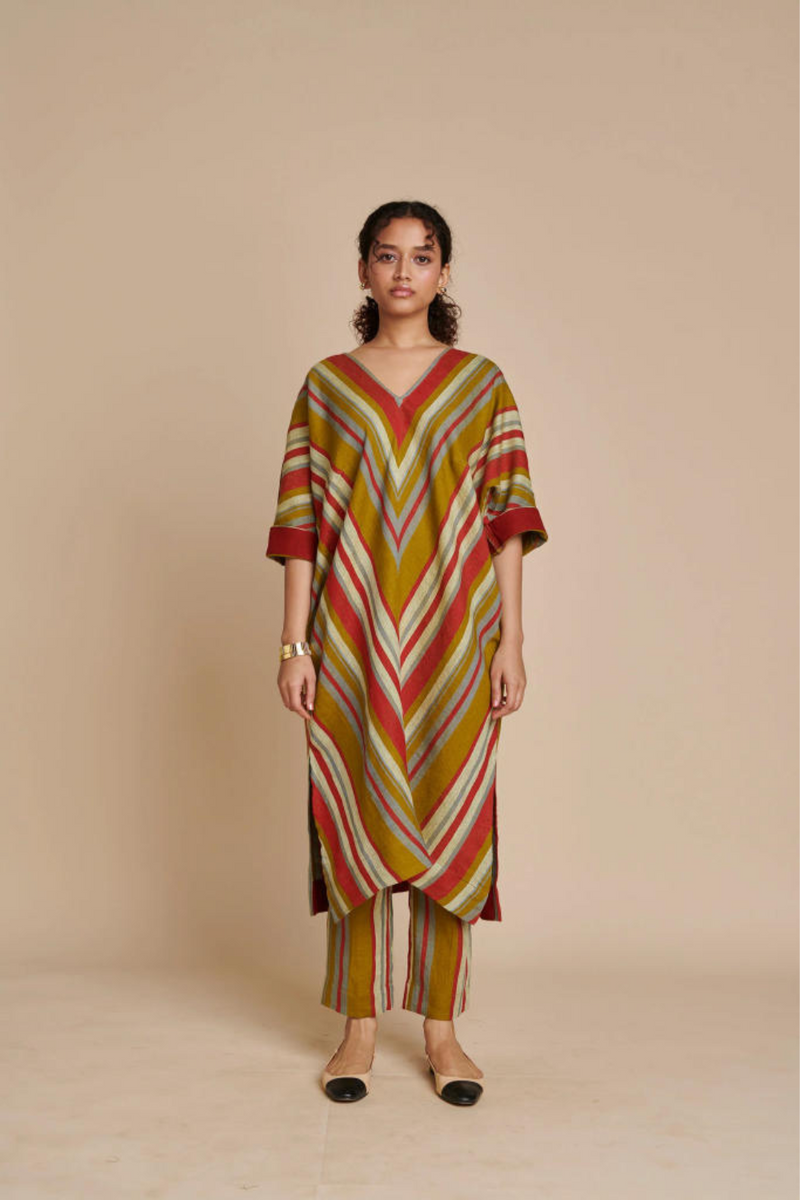 Leher Linen Dolman Kurta Set linen by Saphed in multi color for women Worldwide