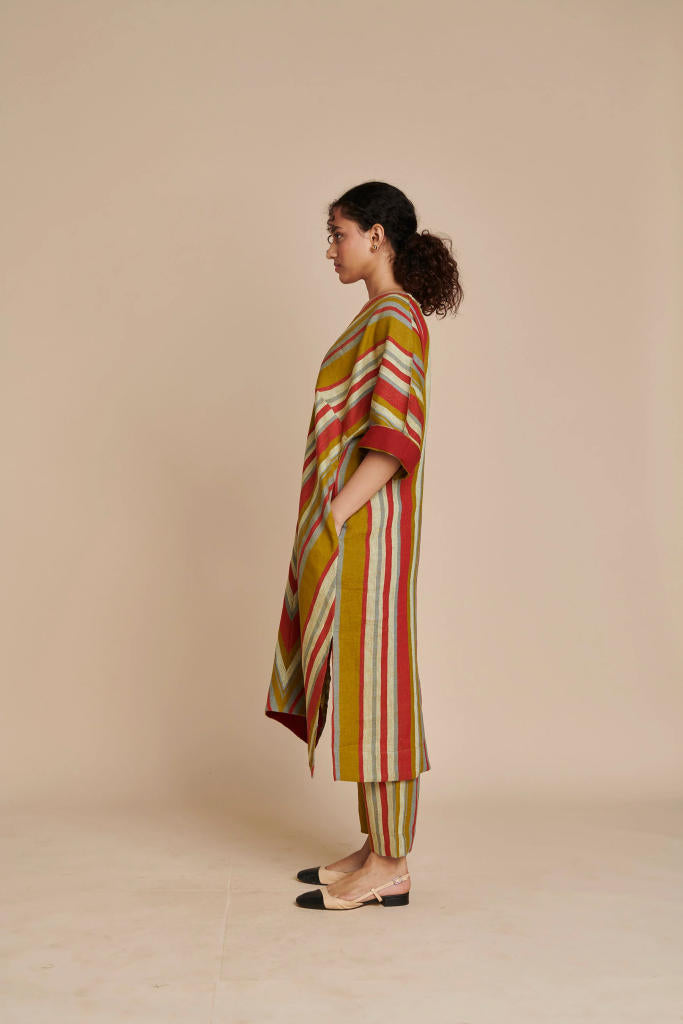 Leher Linen Dolman Kurta Set linen by Saphed in multi color for women Worldwide