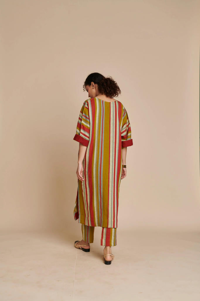 Leher Linen Dolman Kurta Set linen by Saphed in multi color for women Worldwide