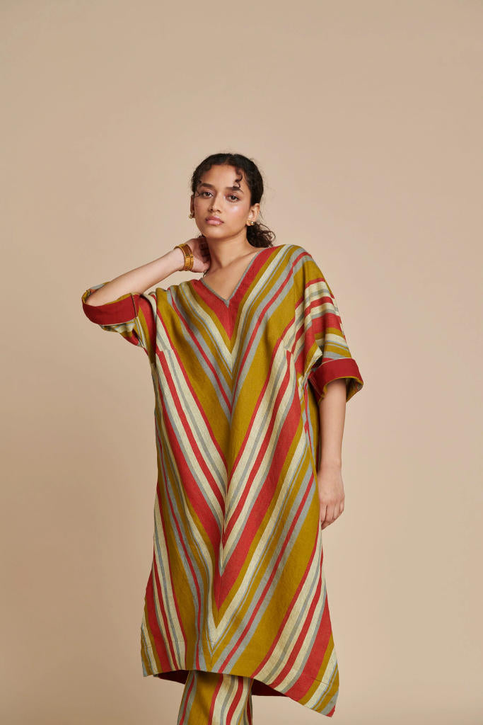 Leher Linen Dolman Kurta Set linen by Saphed in multi color for women Worldwide
