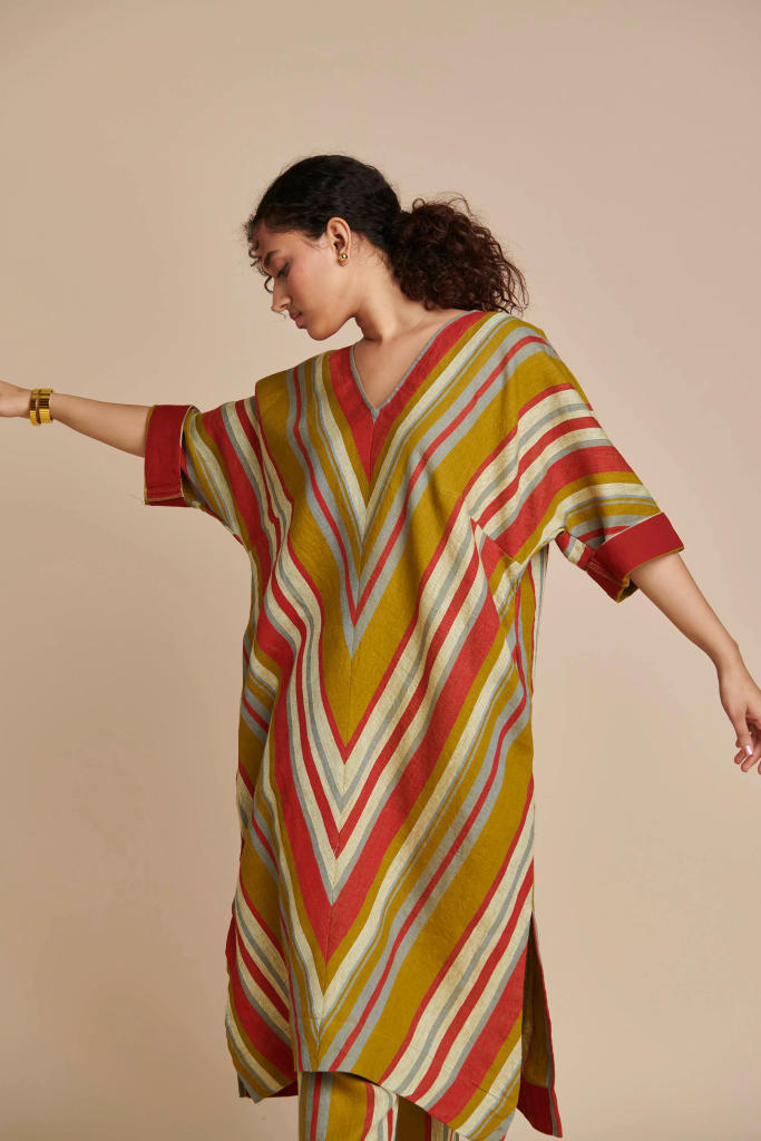 Leher Linen Dolman Kurta Set linen by Saphed in multi color for women Worldwide