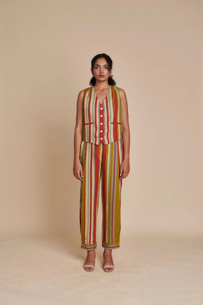 Leher Linen Side Pleated Pants linen by Saphed in multi color for women Worldwide