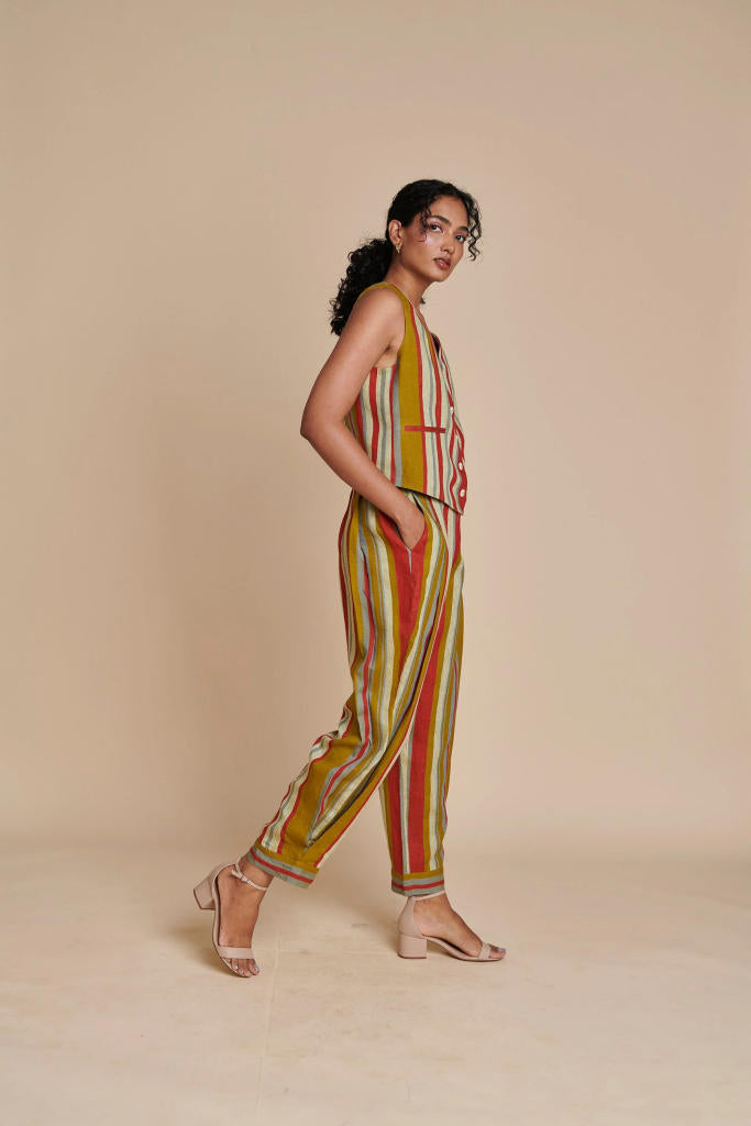 Leher Linen Side Pleated Pants linen by Saphed in multi color for women Worldwide