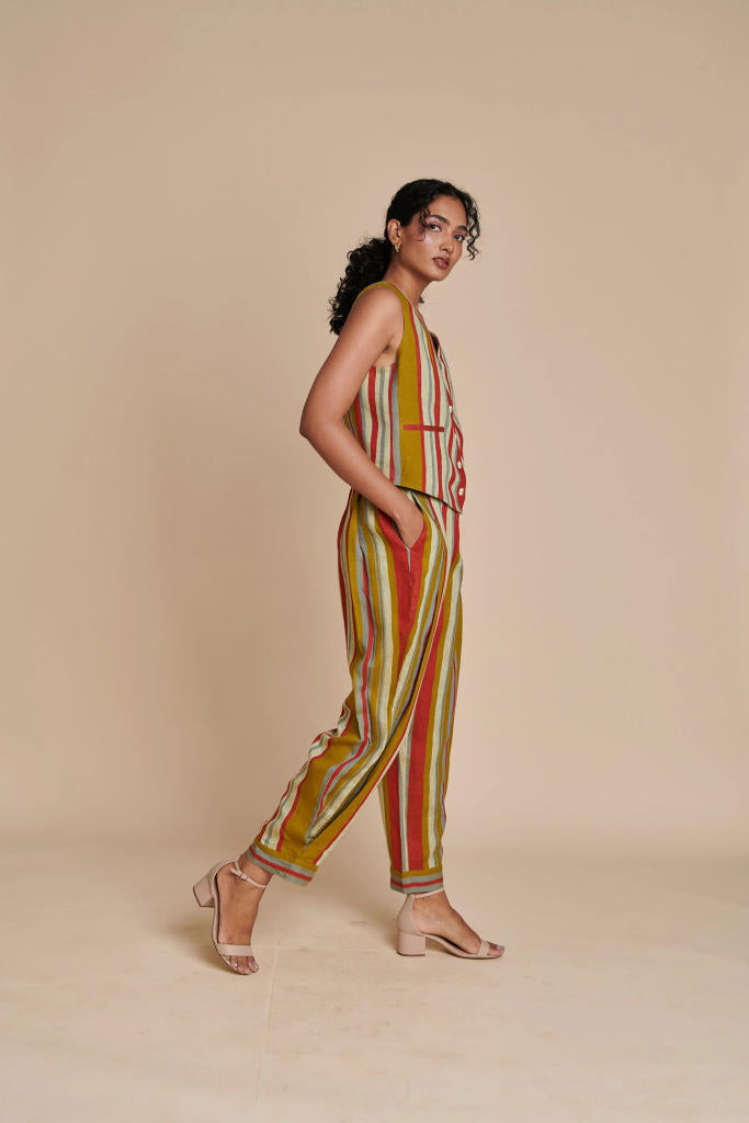 Leher Linen Waist Coat linen by Saphed in multi color for women Worldwide