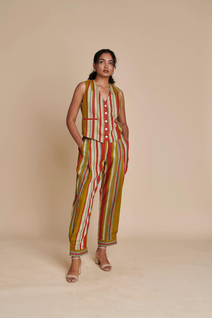 Leher Linen Waist Coat linen by Saphed in multi color for women Worldwide
