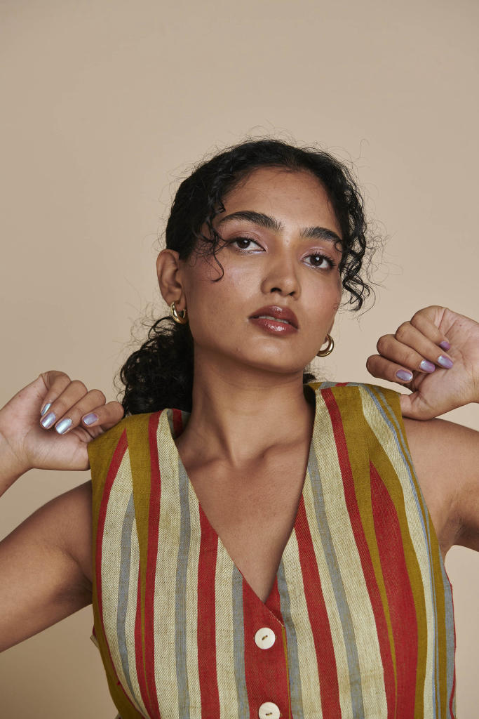 Leher Linen Waist Coat linen by Saphed in multi color for women Worldwide