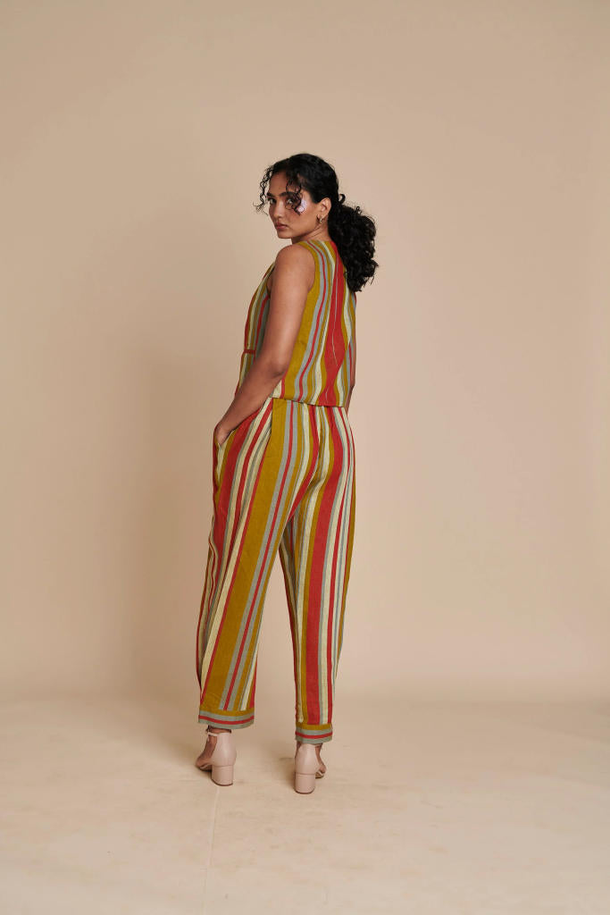 Leher Linen Waist Coat Set linen by Saphed in multi color for women Worldwide