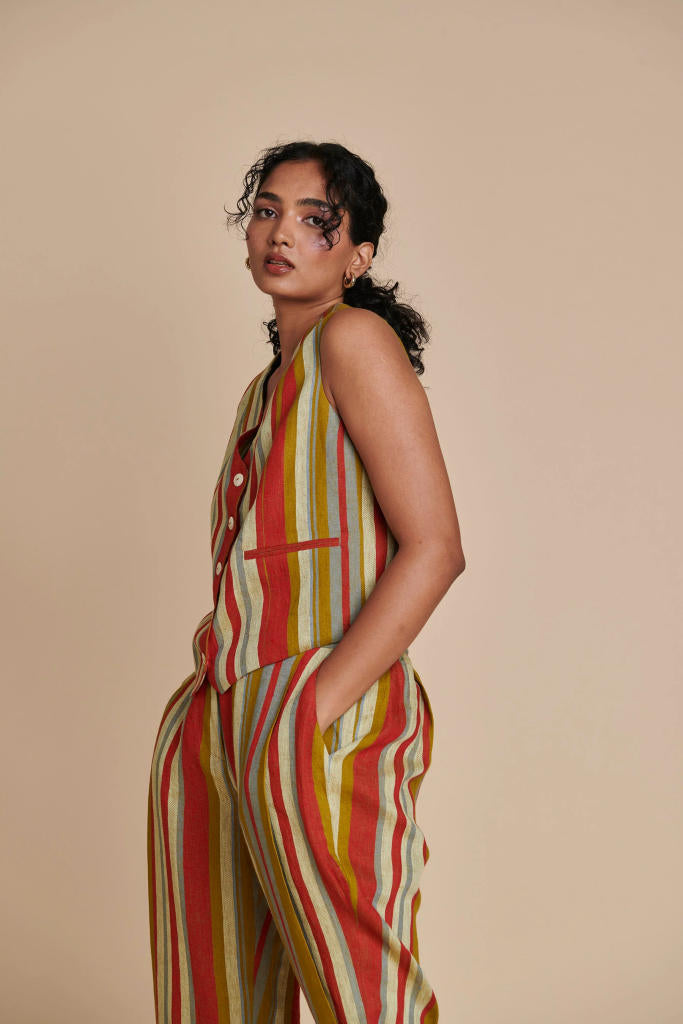 Leher Linen Waist Coat Set linen by Saphed in multi color for women Worldwide