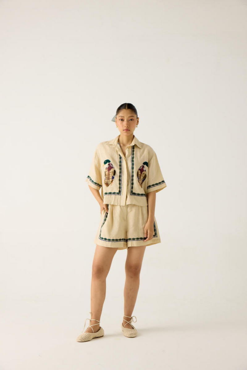 LEO SET-IVORY DUCK APPLIQUE (AVA SHIRT+ APPLIQUE SHORTS) mul by CORD in multi for women Worldwide