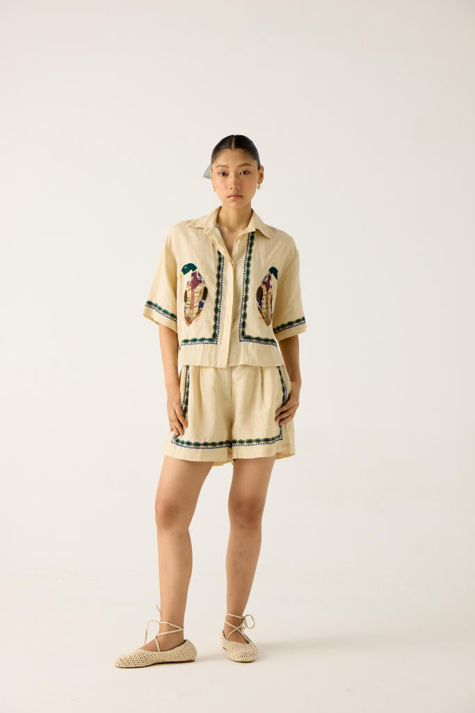 LEO SET-IVORY DUCK APPLIQUE (AVA SHIRT+ APPLIQUE SHORTS) mul by CORD in multi for women Worldwide