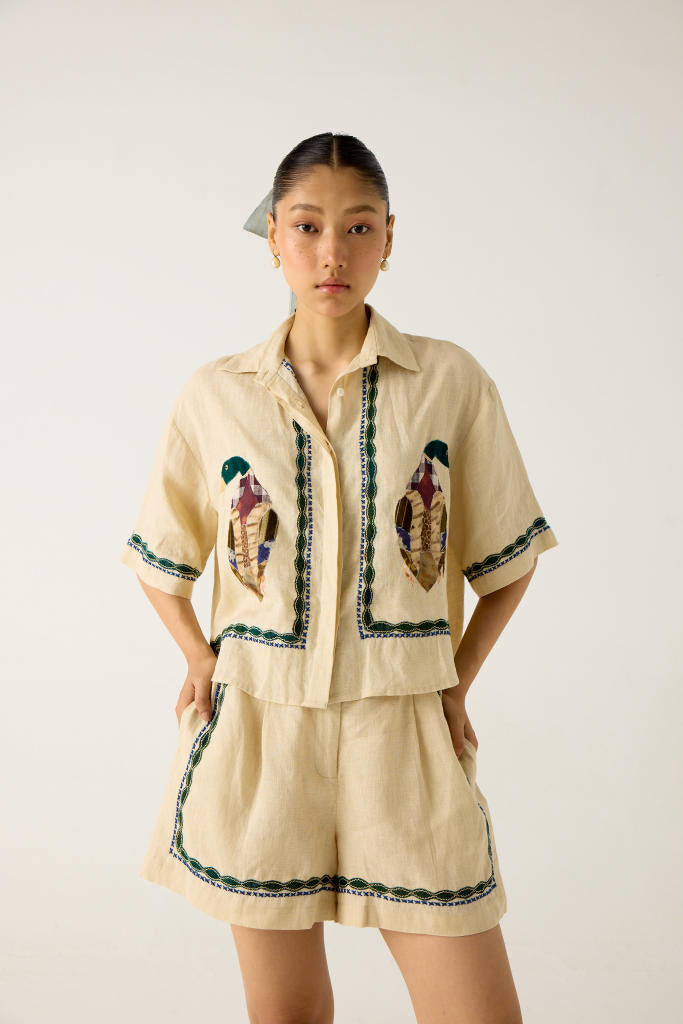 LEO SET-IVORY DUCK APPLIQUE (AVA SHIRT+ APPLIQUE SHORTS) mul by CORD in multi for women Worldwide