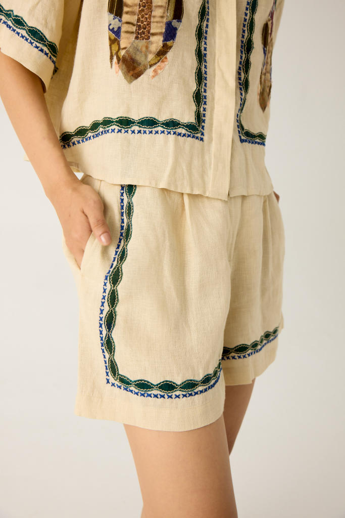 LEO SET-IVORY DUCK APPLIQUE (AVA SHIRT+ APPLIQUE SHORTS) mul by CORD in multi for women Worldwide