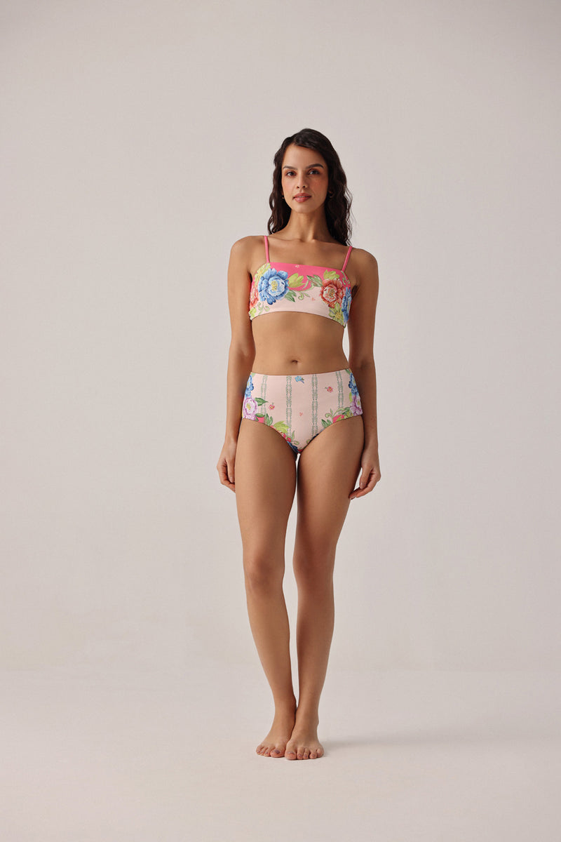Levi Bikini Set-Bloom poly spandex resort wear by NOIB in pink for women Worldwide