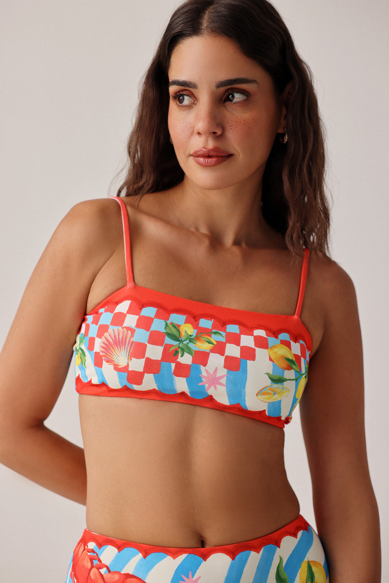 Levi Bikini Set-Summer Zest poly spandex resort wear by NOIB in red for women Worldwide