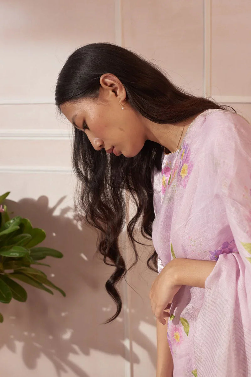 Lilac Jarul Linen Sari by Nadiya Paar for women Worldwide