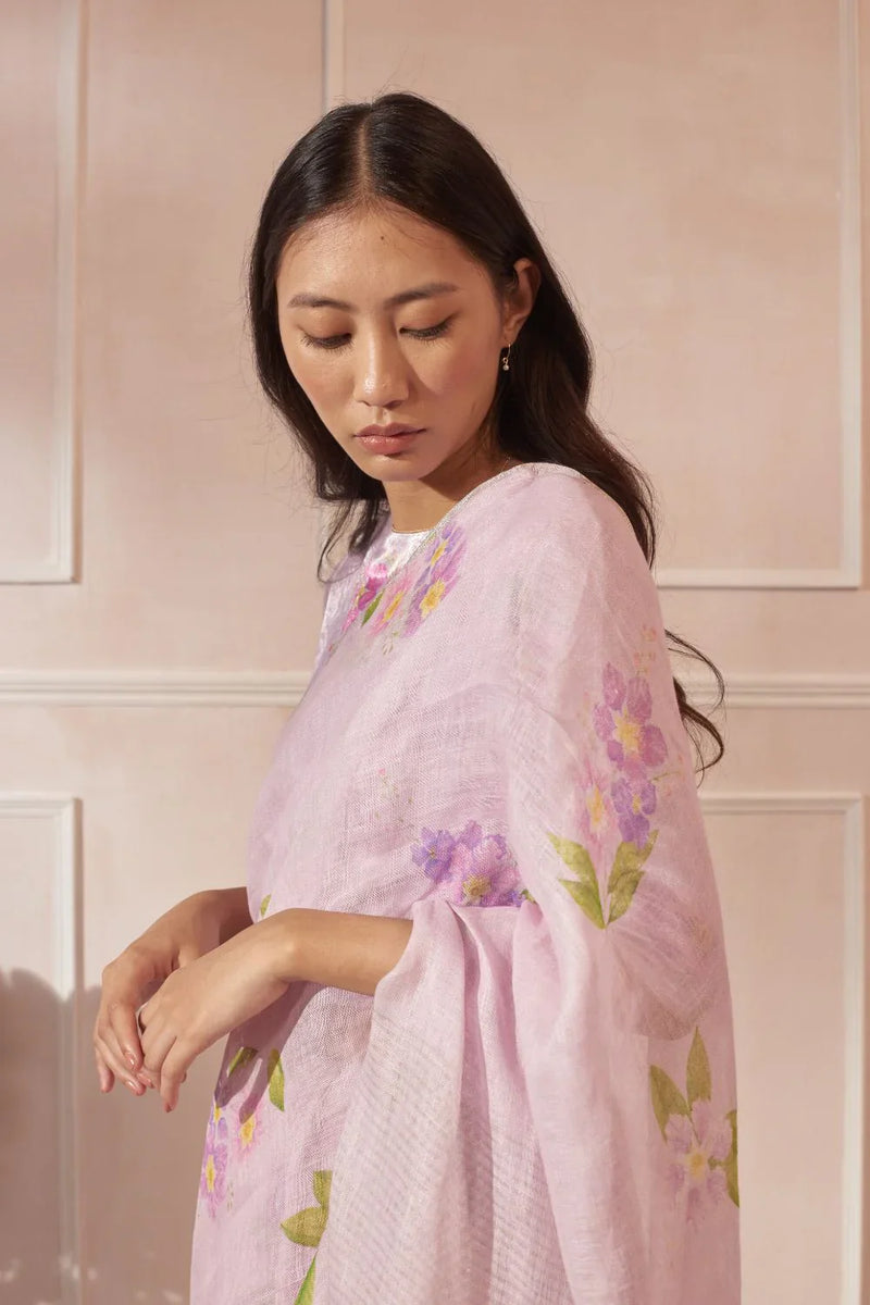 Lilac Jarul Linen Sari by Nadiya Paar for women Worldwide