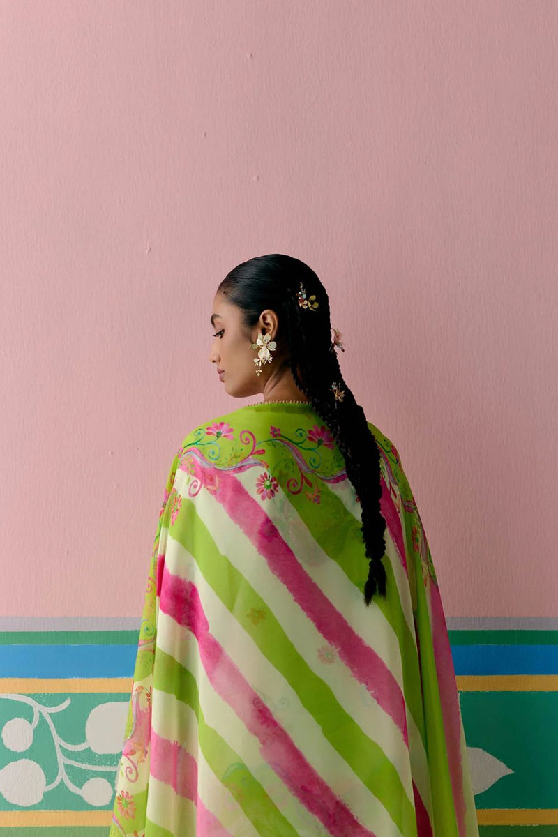 Lime Green Paisley Kurta Set chanderi by Label Mogra in green color for women Worldwide