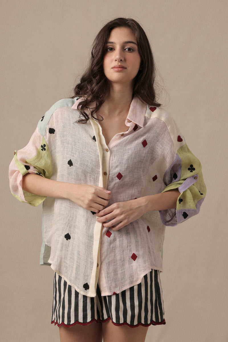 Linen Deck Shirt linen top/shirt by Mati in beige for women Worldwide